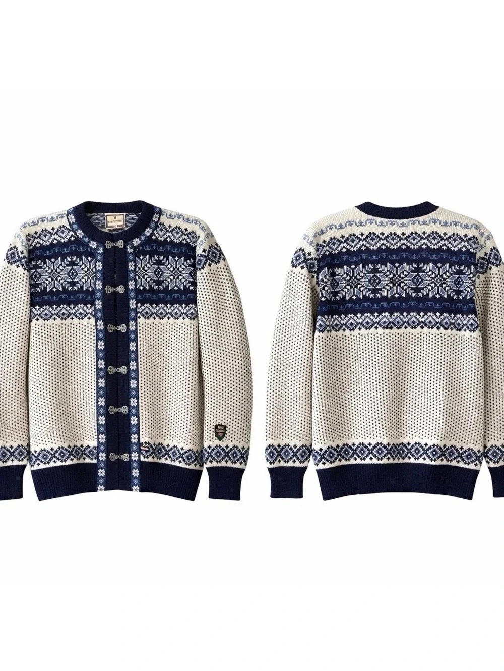 Dale of Norway Wool Nordic Cardigan Sweater Blue Cream Clasps NWOT M